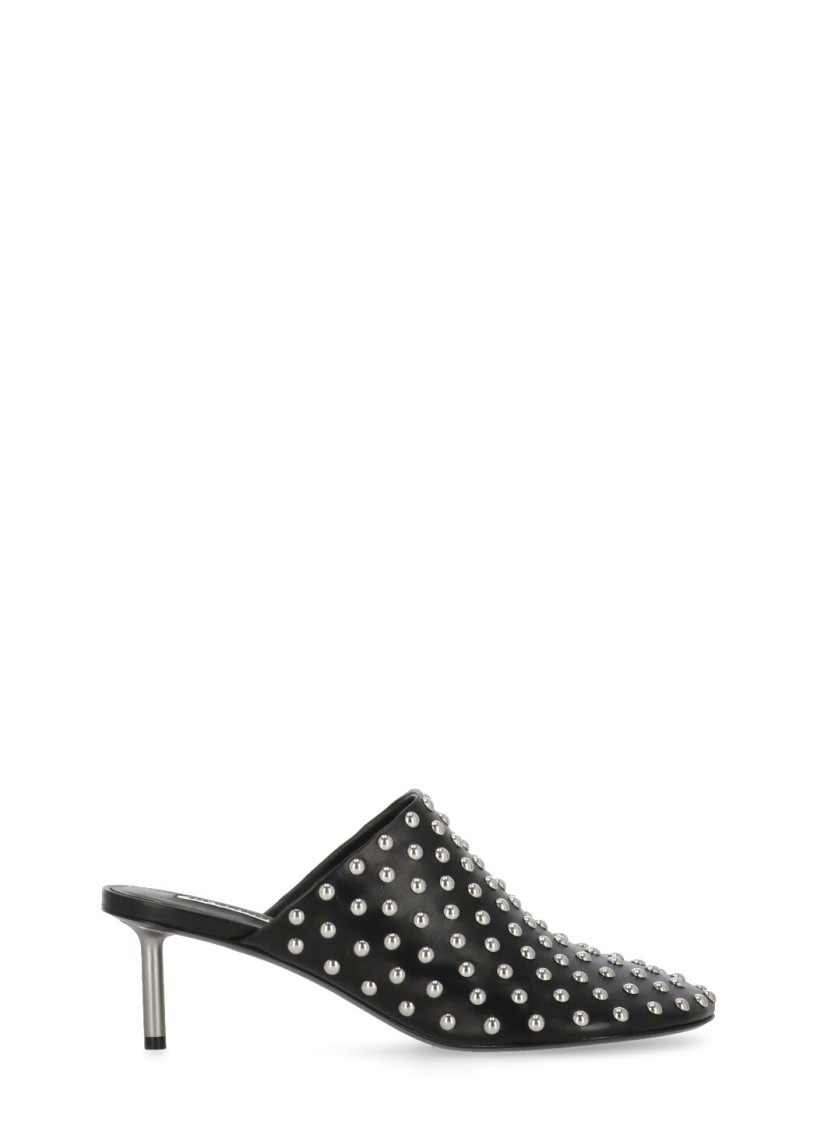 Jil Sander Black Mules With Low Heel And All-over Stud Embellishments In Leather Woman In Black