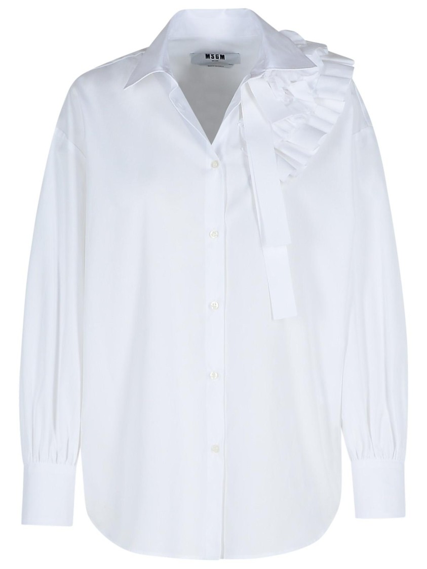 Msgm Cotton Shirt Ruffle Detail In White