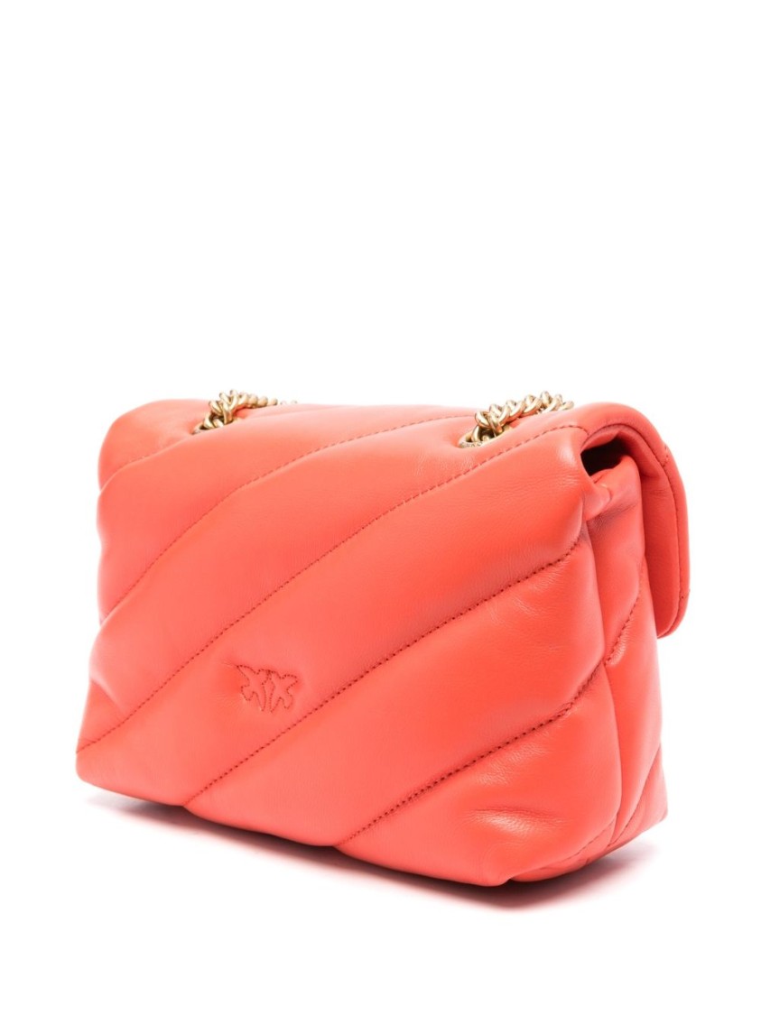 Pinko Burnt Orange Quilted Shoulder Bag With Chain-link Strap