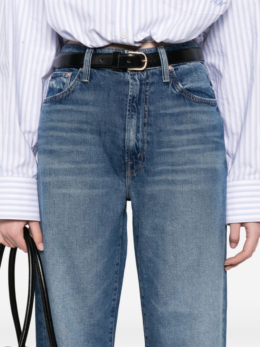 Mother High-waisted Cropped Jeans In Blue Denim In Blue