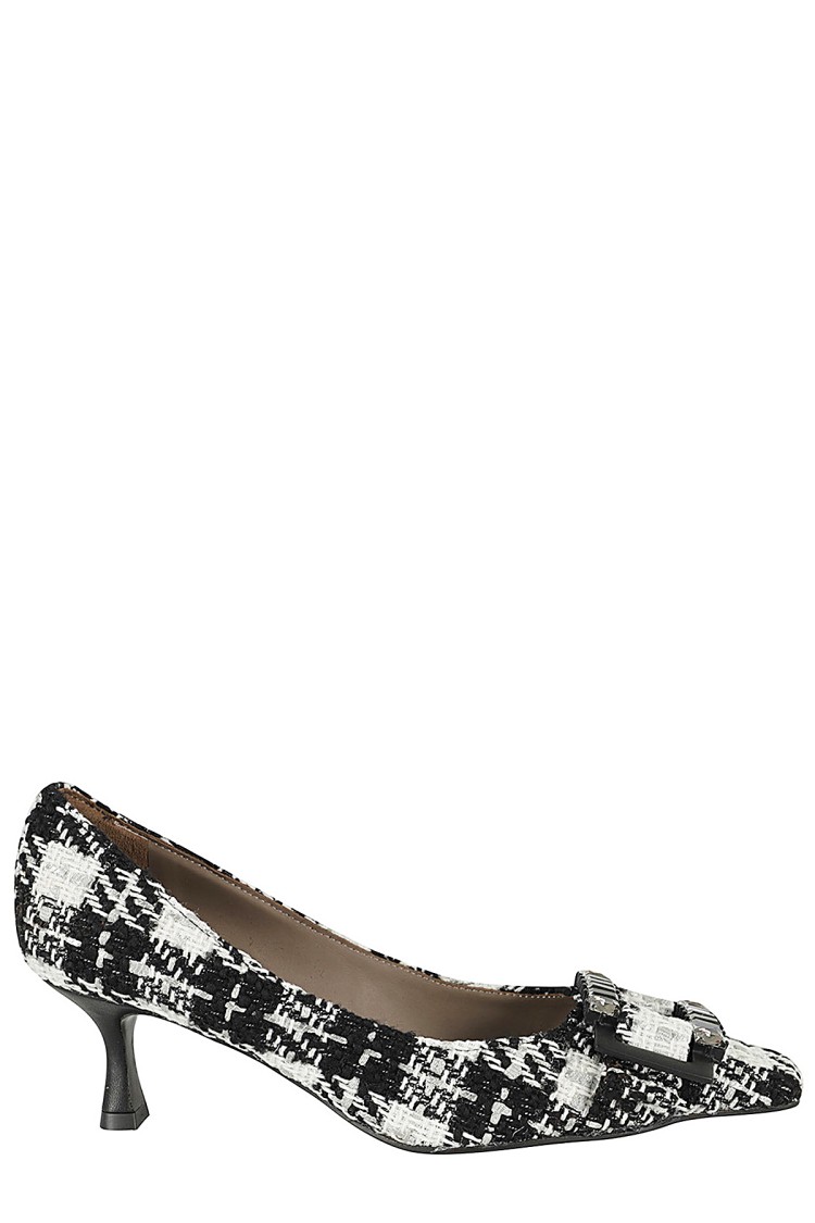 Shop Roberto Festa Pointed-toe Pumps With Rhinestone Detailing In Tweed In Grey