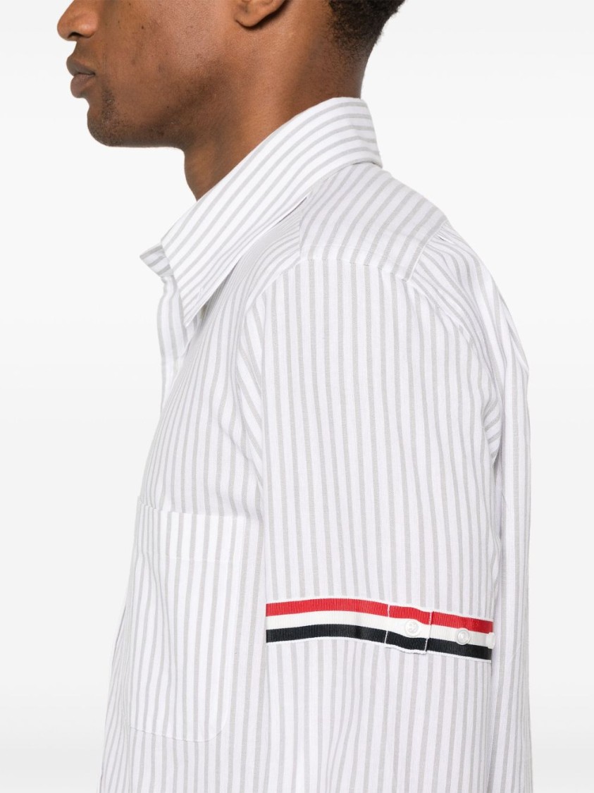Thom Browne Vertical Stripe Button-down Shirt With Rwb Detail