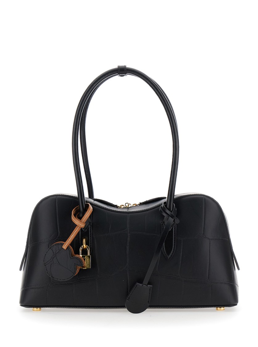 Stella Mccartney 'ryder' Black Medium Handbag With Padlock Detail On The Front And Two Top Handles In Black