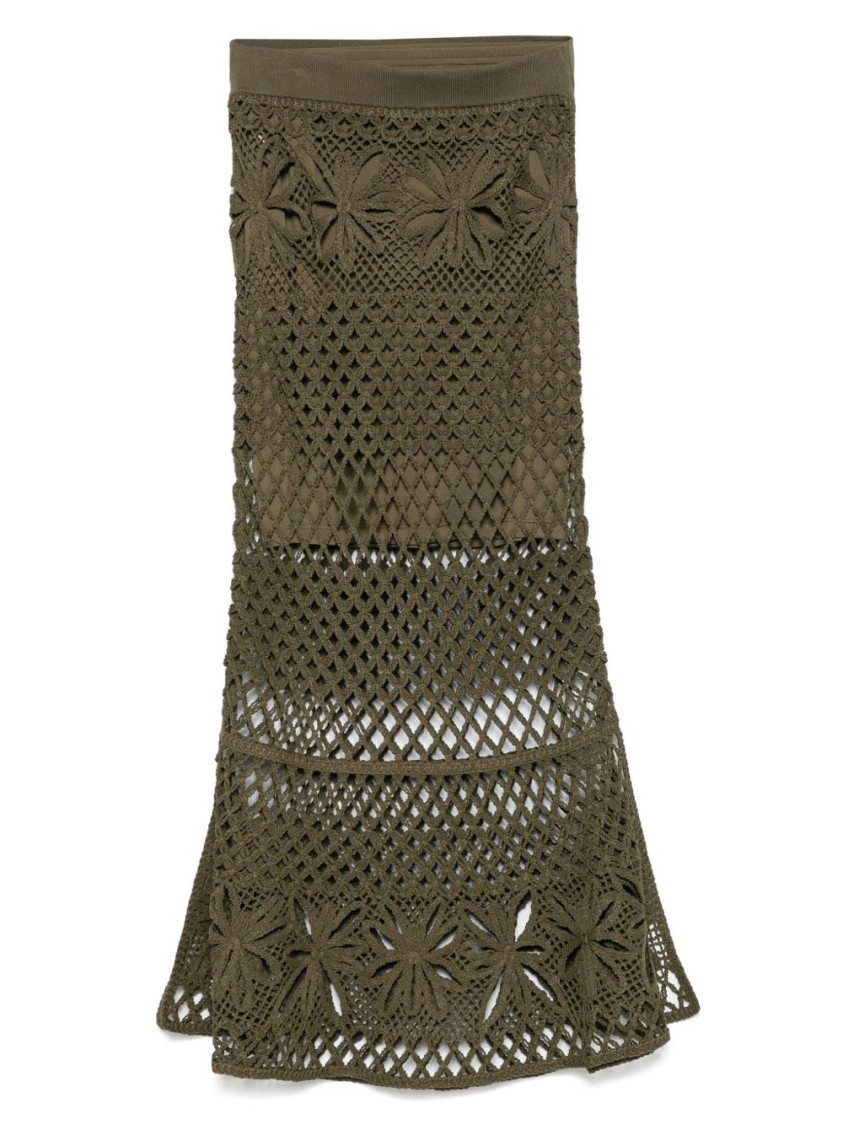 Shop Pinko Embroidered Crochet Midi Skirt With Flared Hem