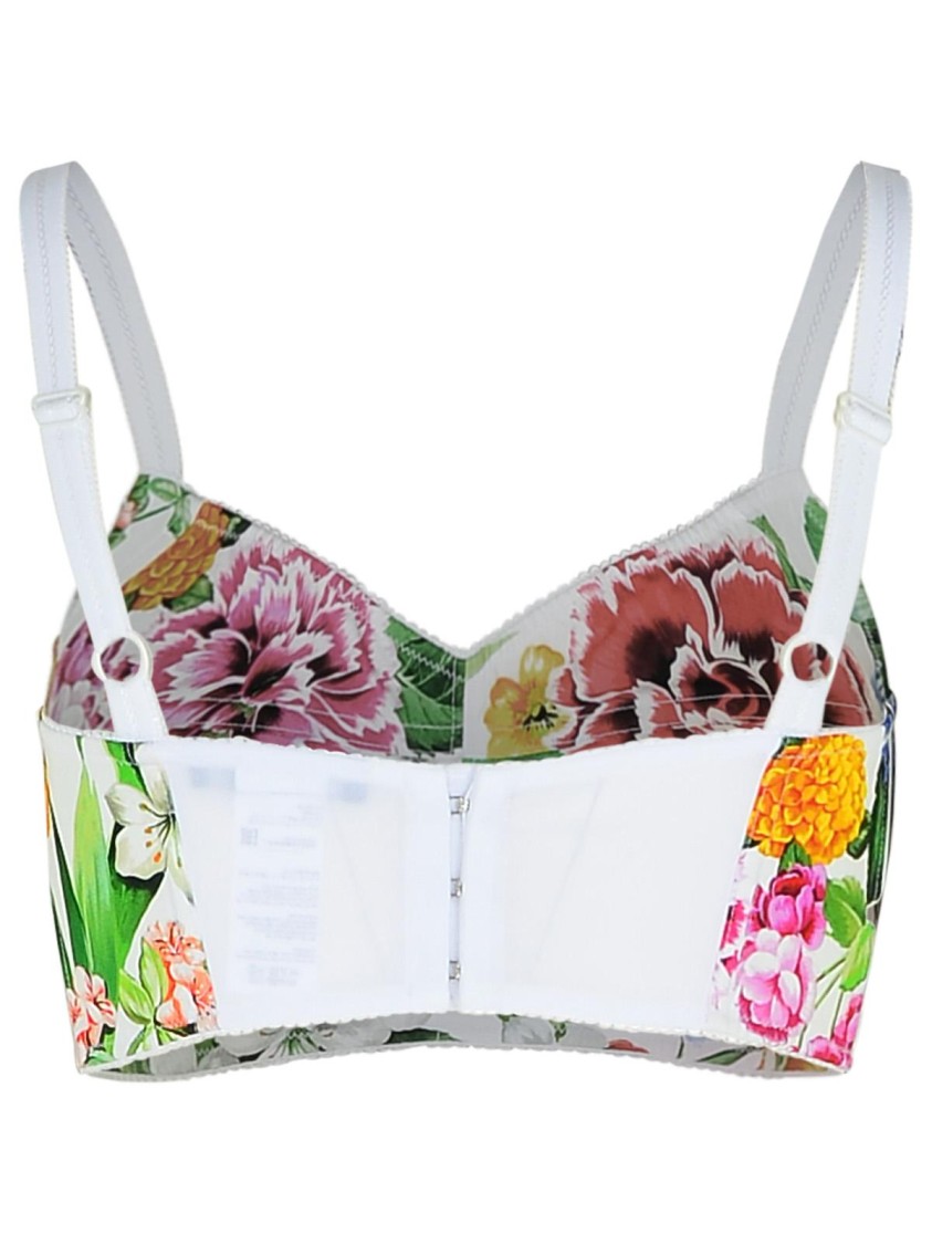Dolce & Gabbana Multicolor Top With All-over Floral Motif And Adjustable Shoulder Straps In Cotton Blend Woman In Multicolor
