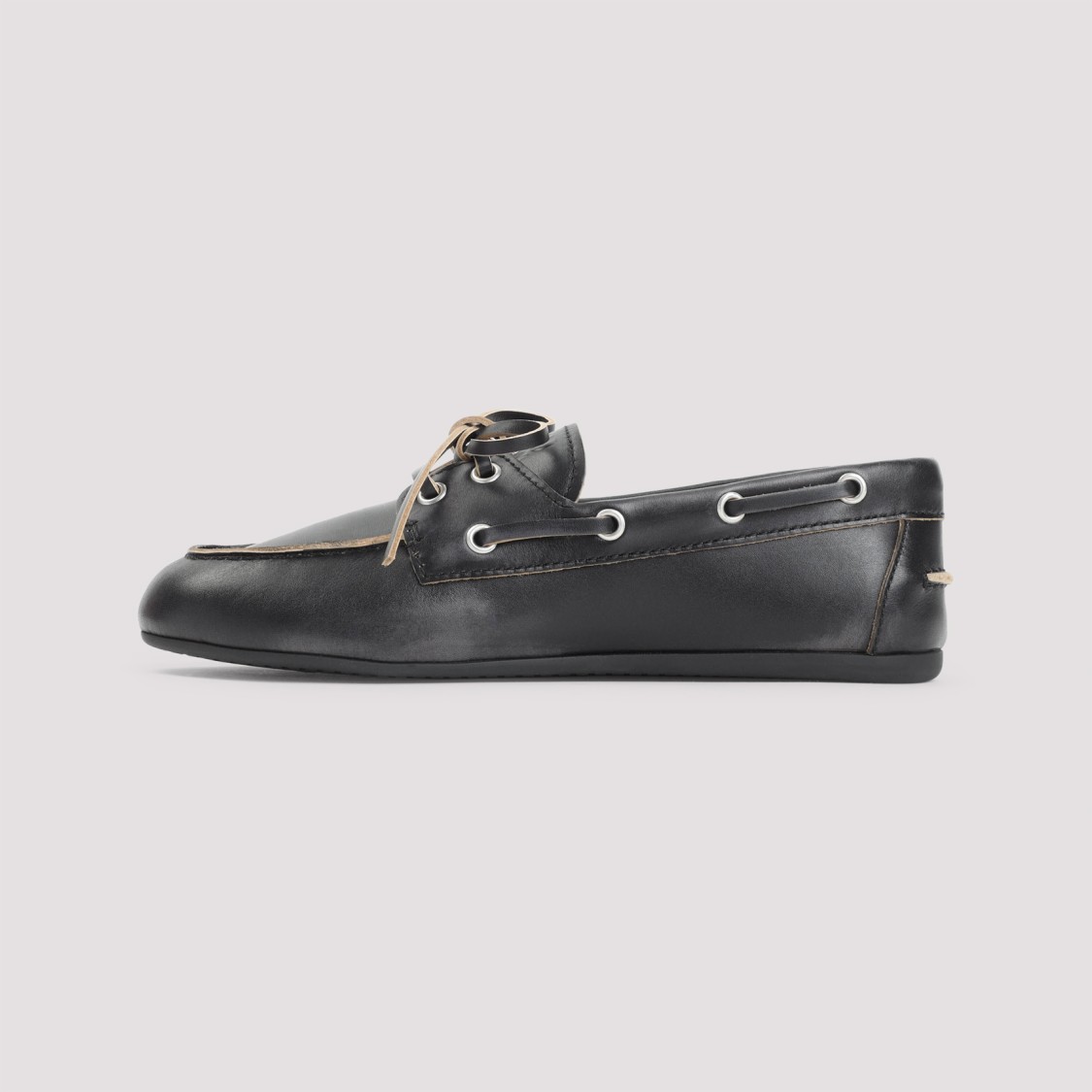 Miu Miu Unlined Boat Loafers In Decolored Leather In Black