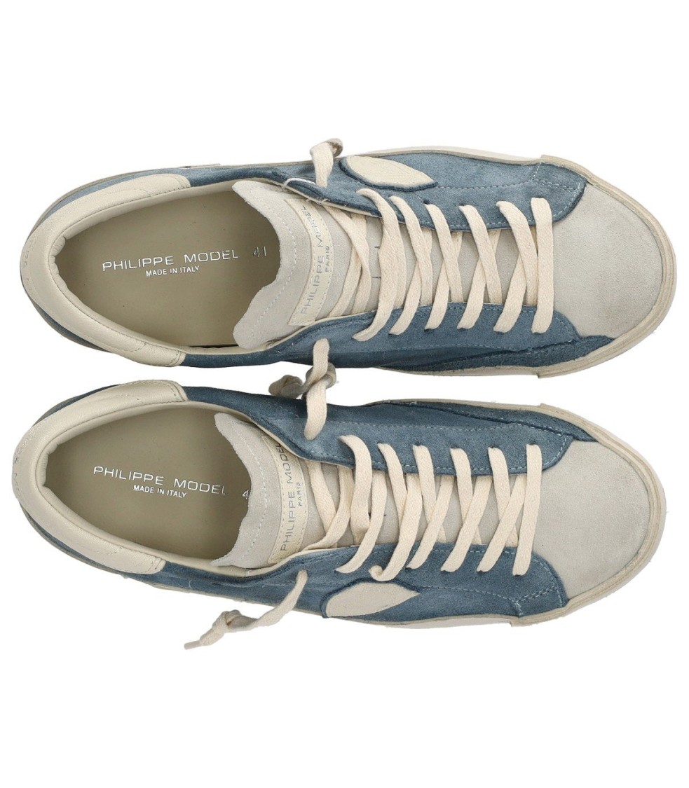 Philippe Model Prsx Daim Blue Cream Sneaker In Blue