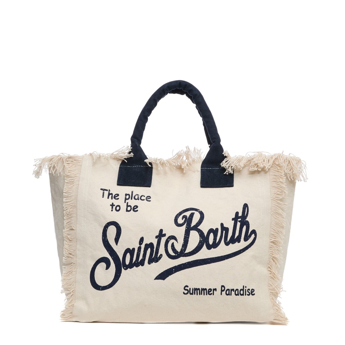 Mc2 Saint Barth Beige Canvas Vanity Shoulder Bag In Blue With Print