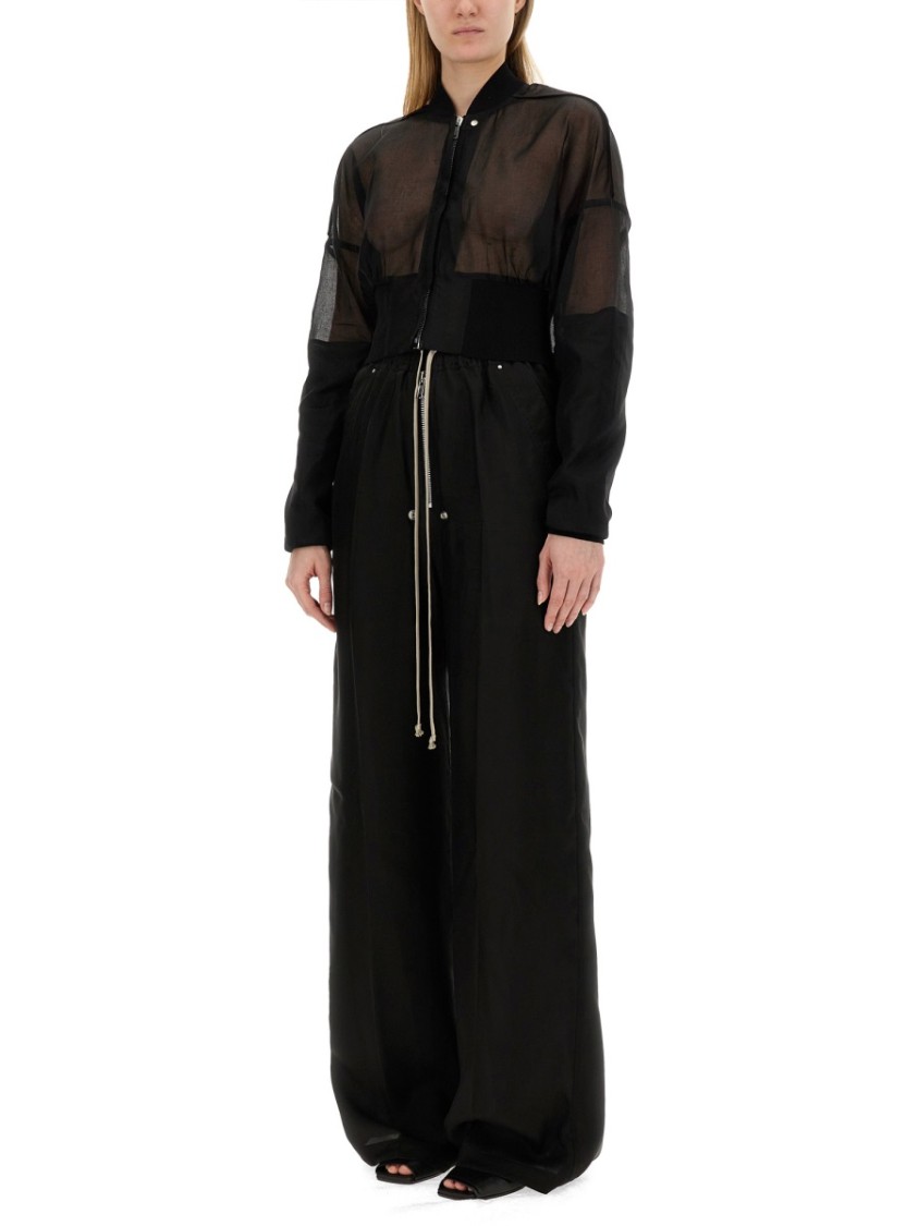 Rick Owens Sheer Fabric Cropped Bomber Jacket In Black