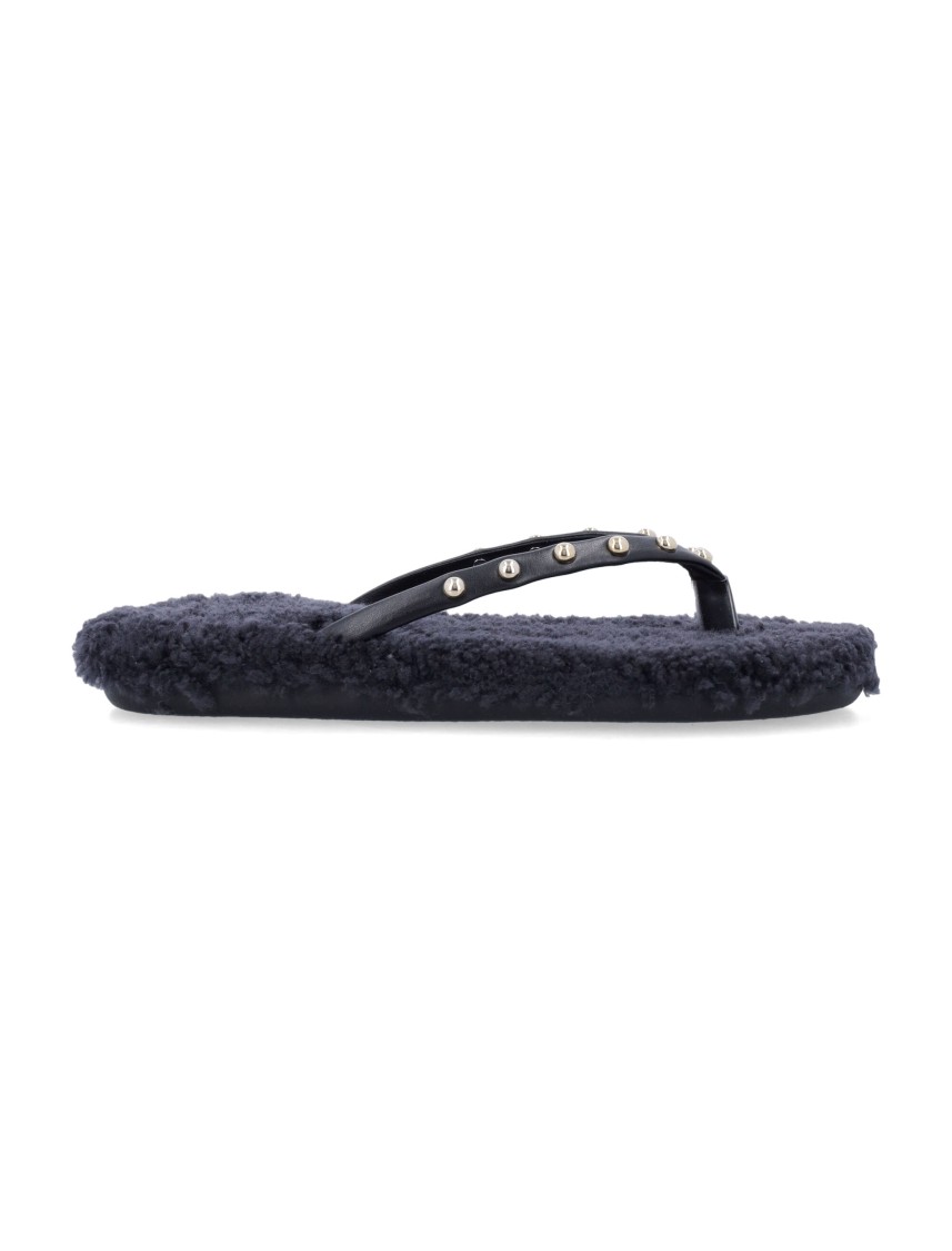 Ancient Greek Sandals Furry Slide Stud Strap Rubber Sole In Black