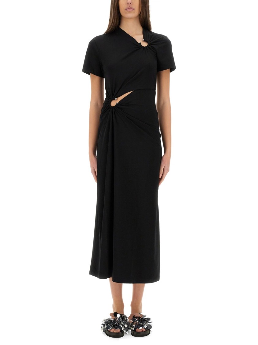 Rabanne Asymmetrical Neckline Midi Dress With Cut-out Detail In Black