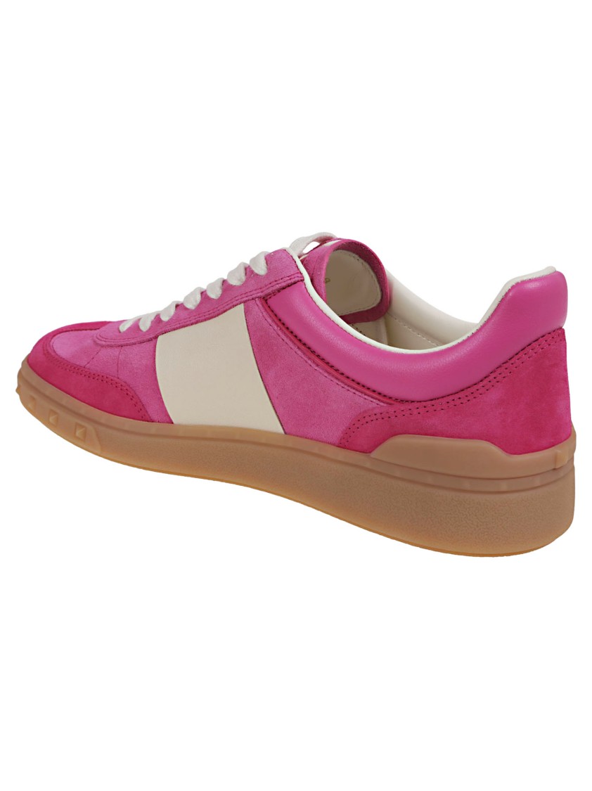 Shop Valentino Vibrant Pink Calf Suede Sneakers