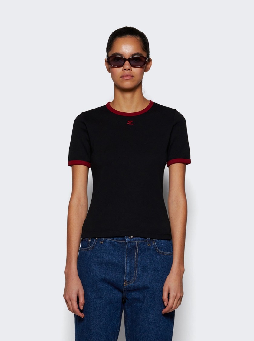 Courrèges Signature Contrast Tee Black And Ruby In Black