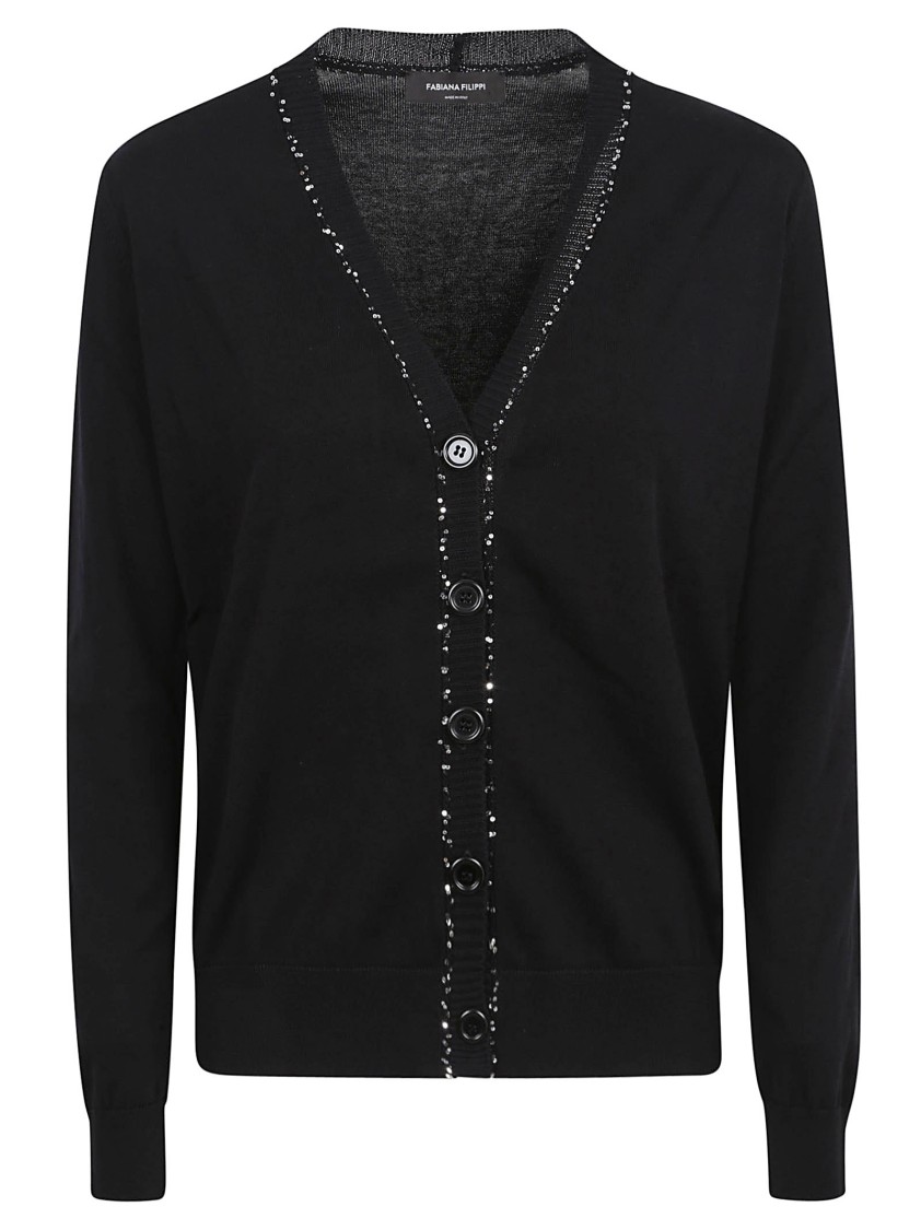 Fabiana Filippi V-neck Cardigan With Embellished Neckline In Black