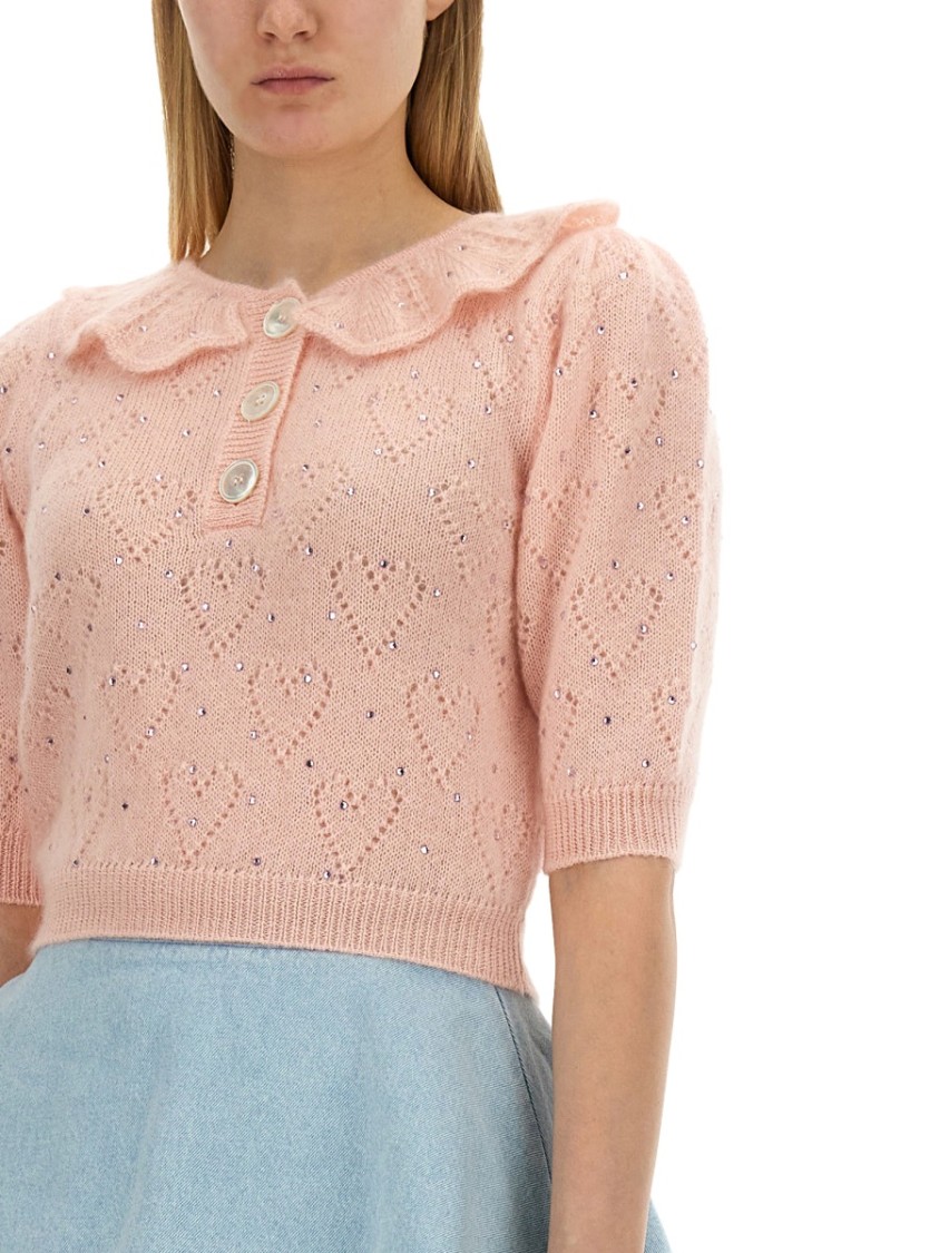 Alessandra Rich Embellished Mohair-blend Cardigan In Pink