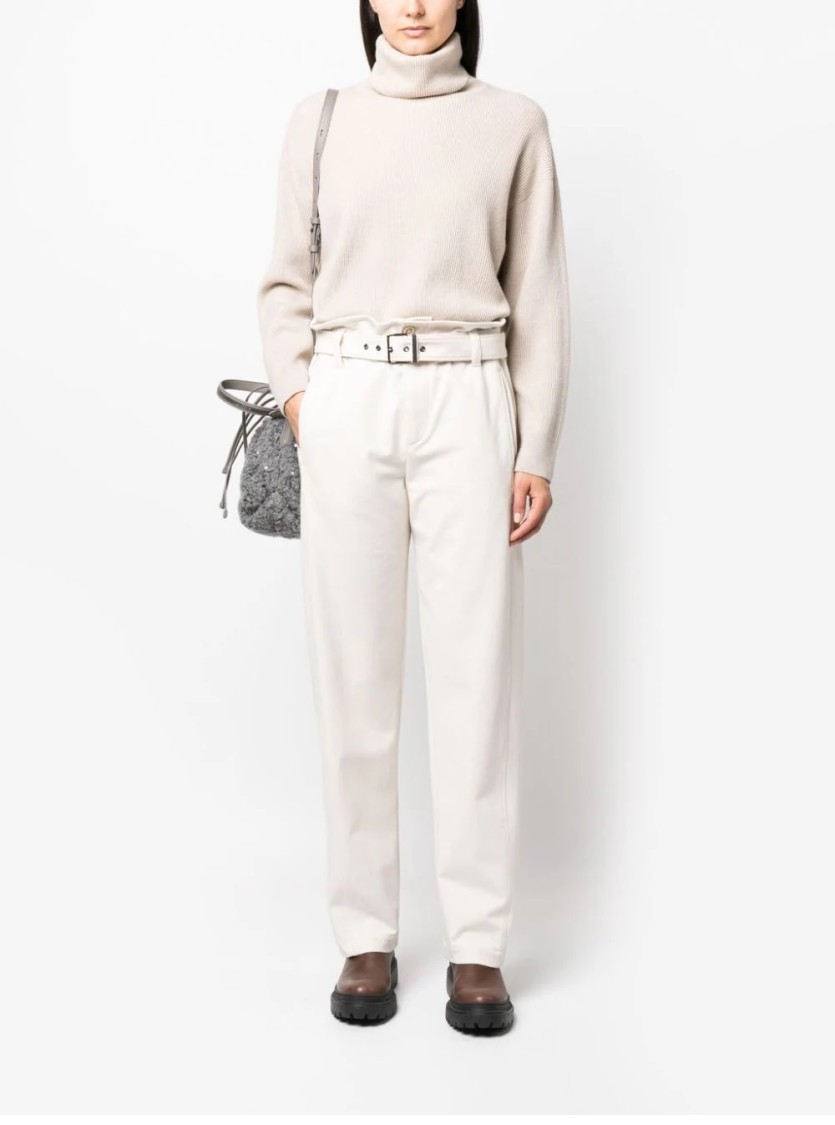 Brunello Cucinelli High-neck Knitwear In Luxurious Wool-cashmere-silk Blend In Neutral