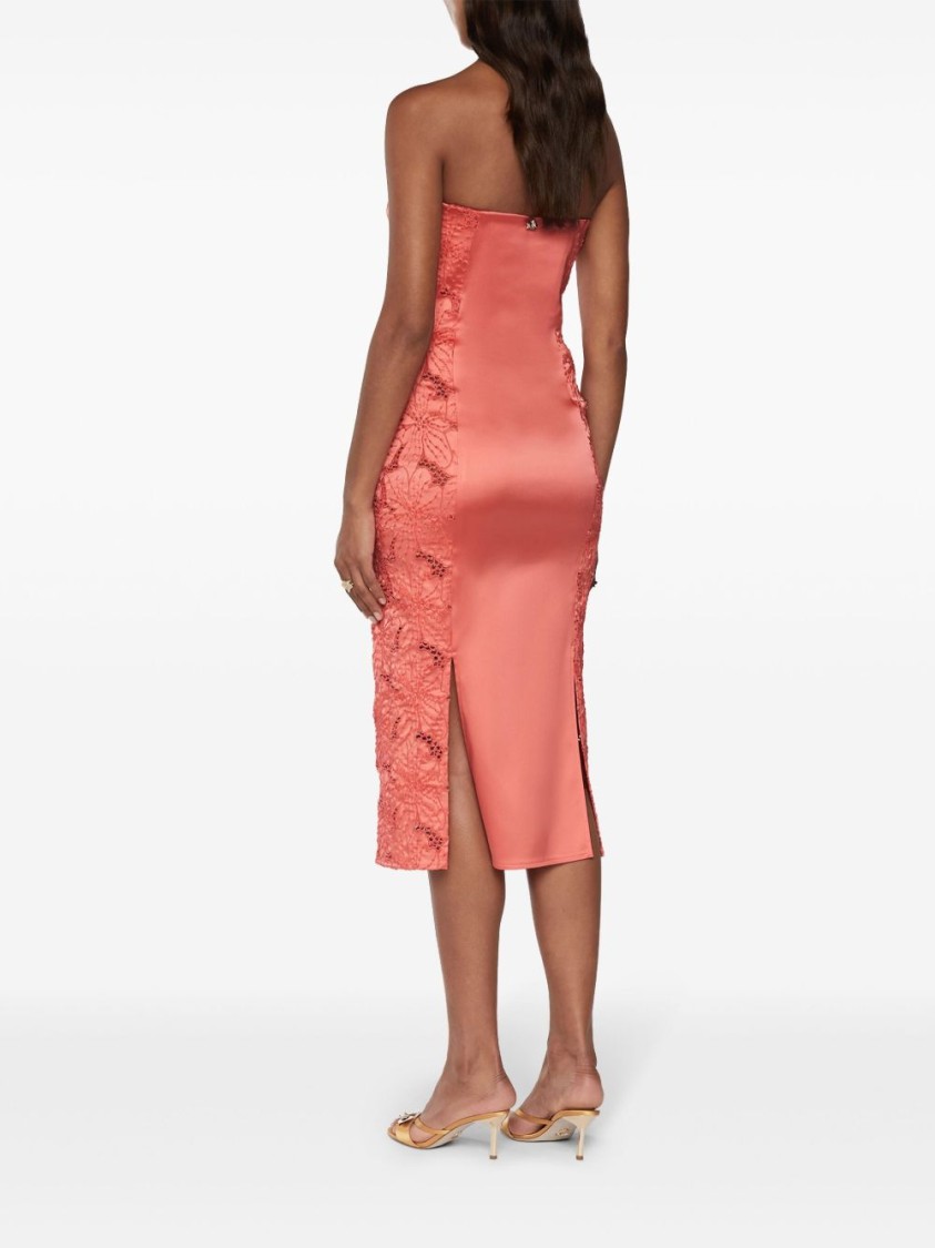 GENNY GENNY CORAL RED MIDI SHEATH DRESS