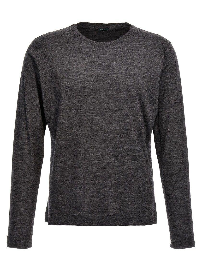 Zanone Heathered Grey Crewneck Wool Sweater With Classic Fit In Gray