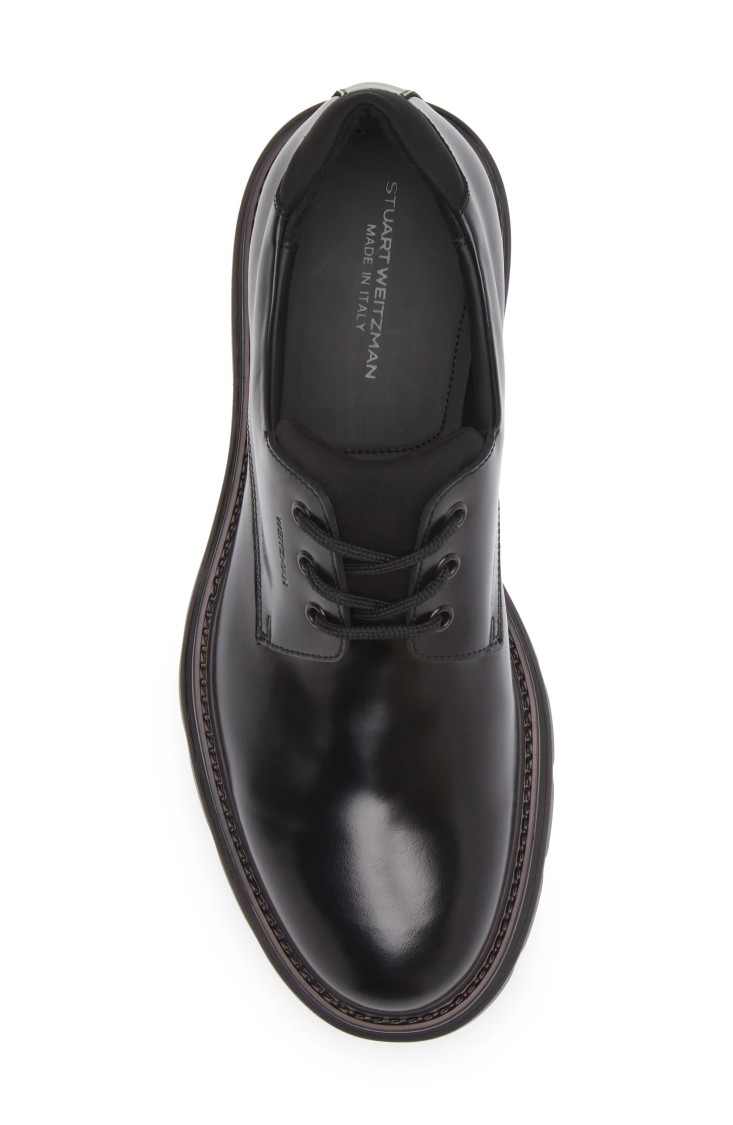 Stuart Weitzman Polished Lace-up Calf Leather Shoe In Black