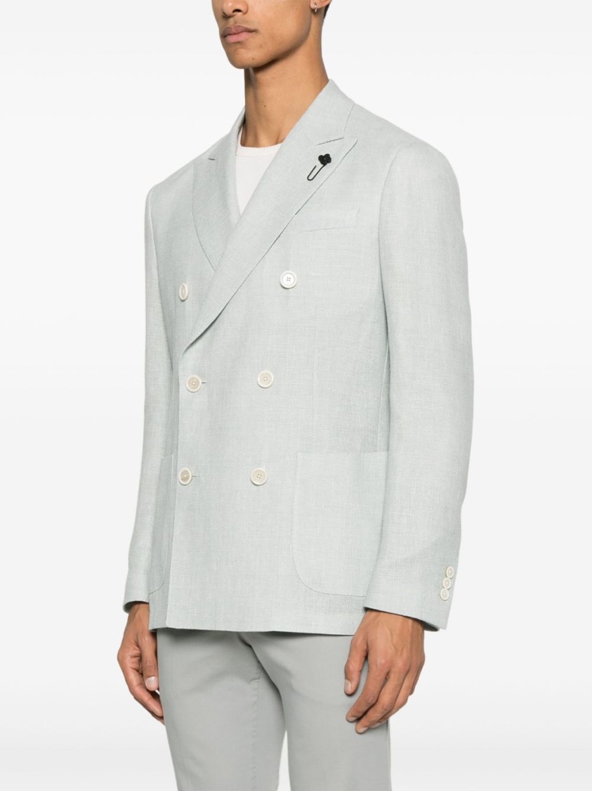 Lardini Linen Double-breasted Jacket Buttoned Cuffs In White