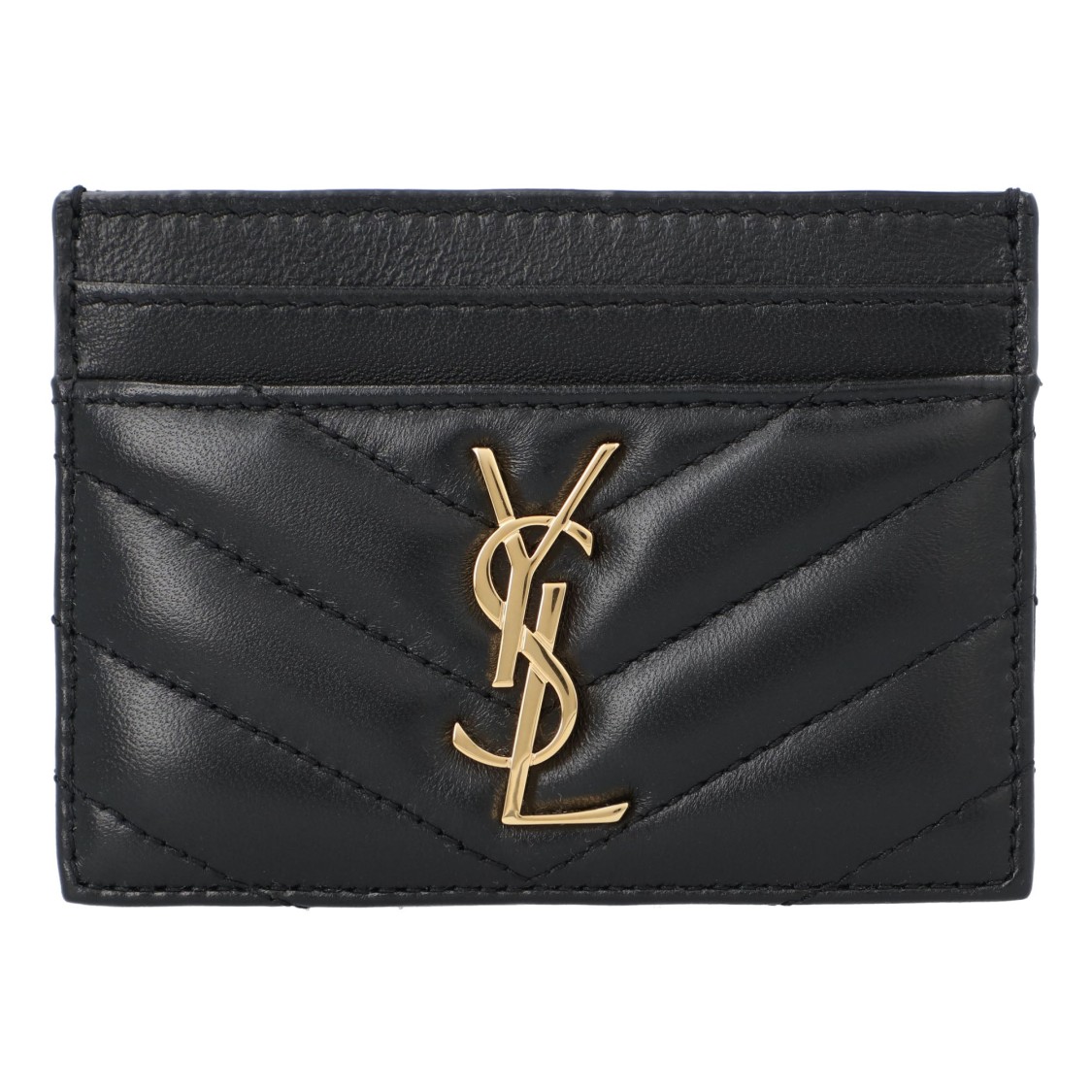 Saint Laurent Cassandre Matelassé Card Case In Lambskin Black In Black