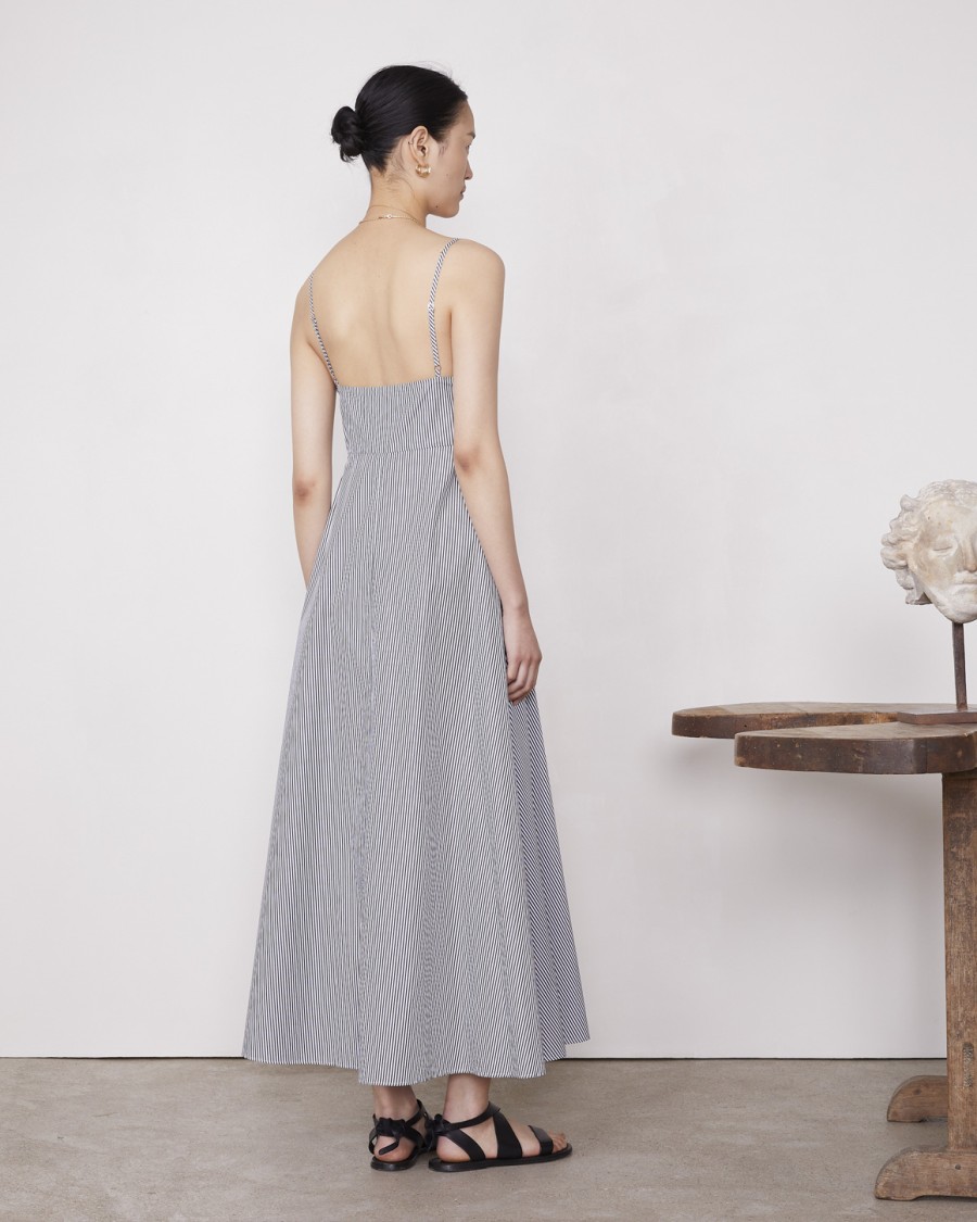 Officine Generale Candy Stripe Maxi Dress With Fitted Top In Gray