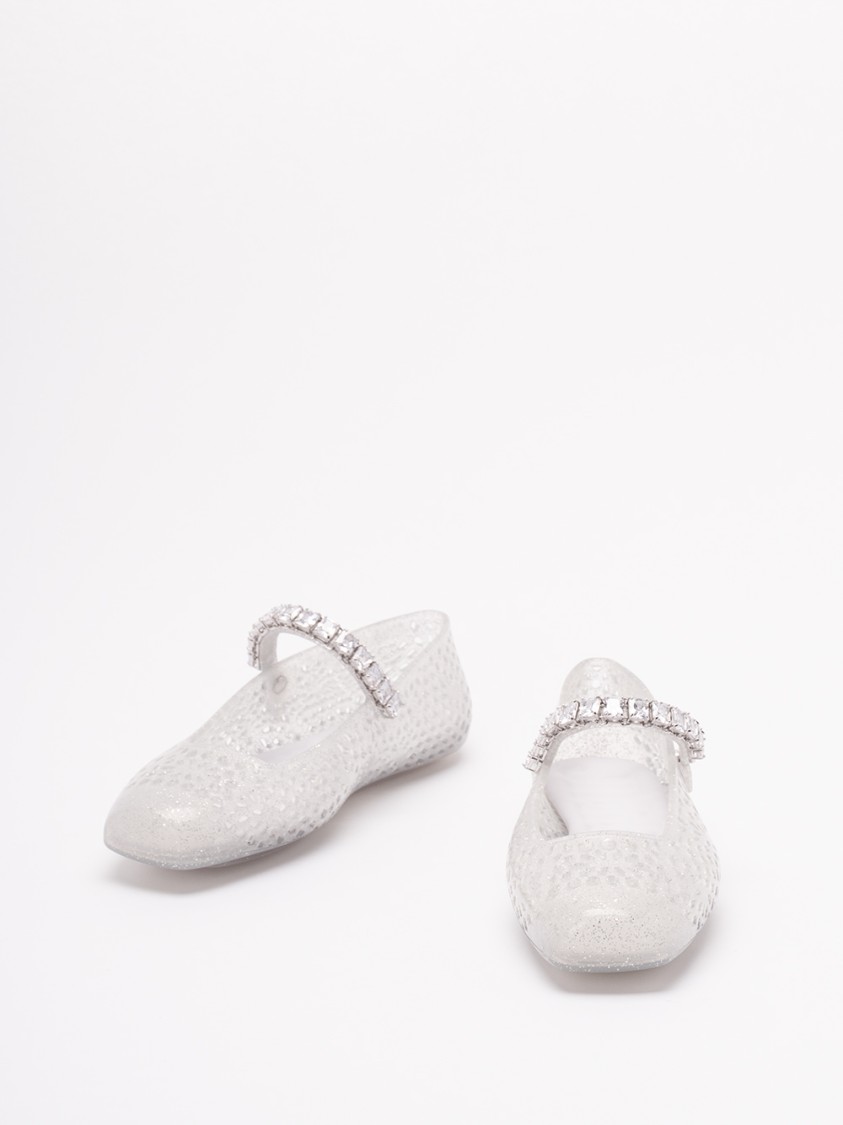 Jimmy Choo Clear Jelly Ballerina Flats With Crystal Embellishment In Gray