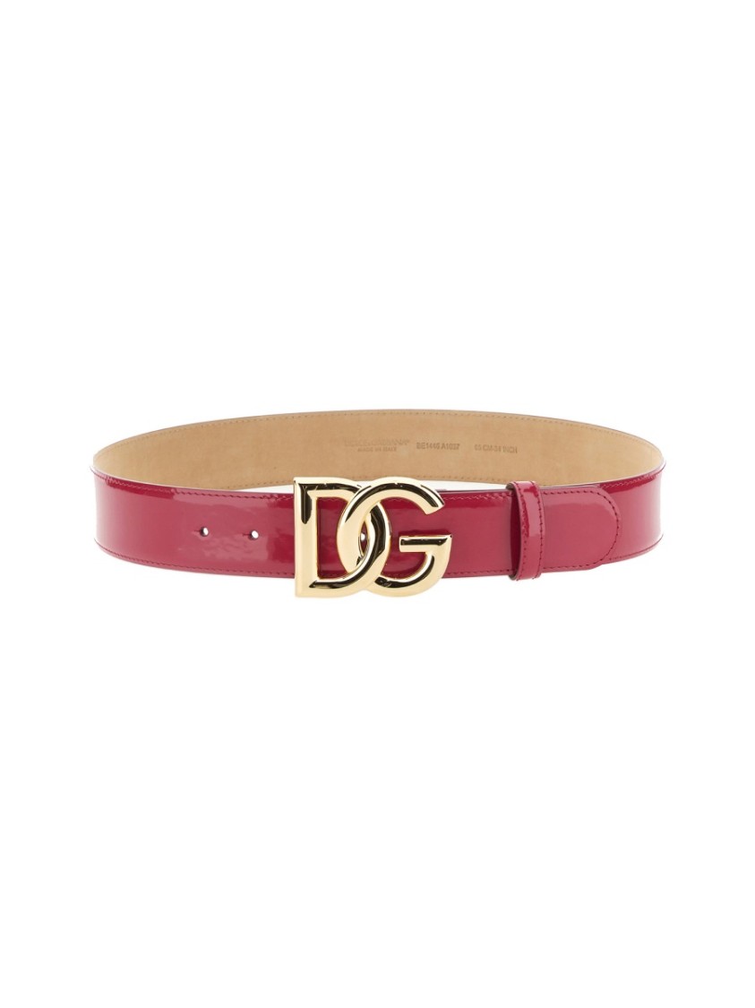 Dolce & Gabbana Adjustable Thin Belt With Gold-tone Buckle And Smooth Finish In Pink