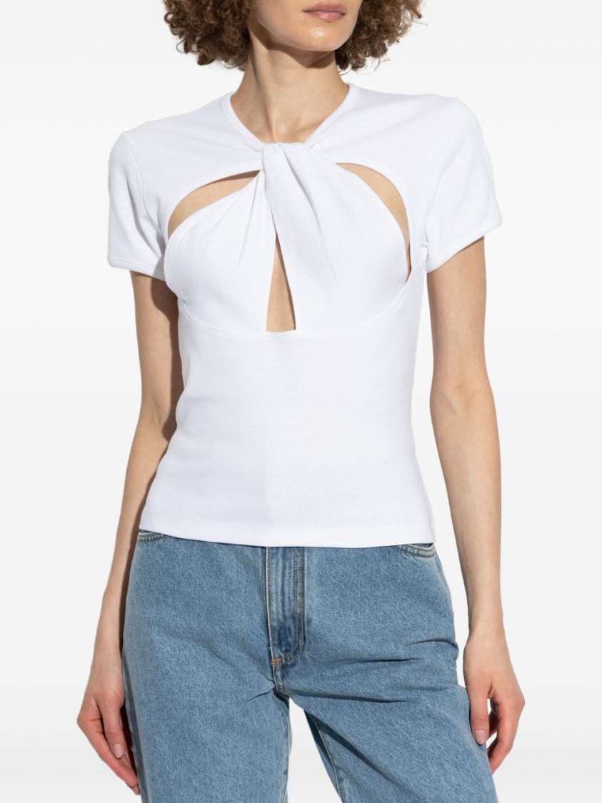 Coperni Cut-out Design Black T-shirt With Modern Silhouette In White