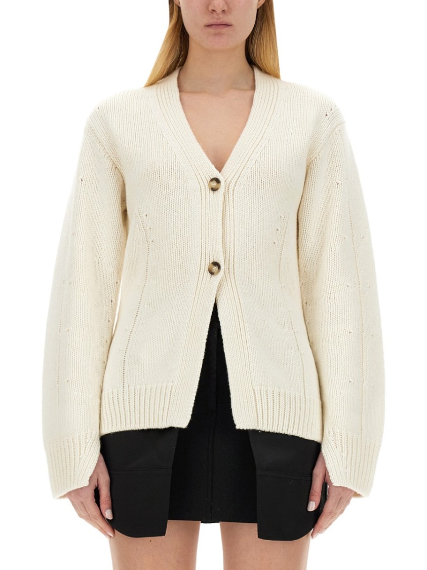 Helmut Lang Tailored Cardigan With Deep V-neckline In Neutrals