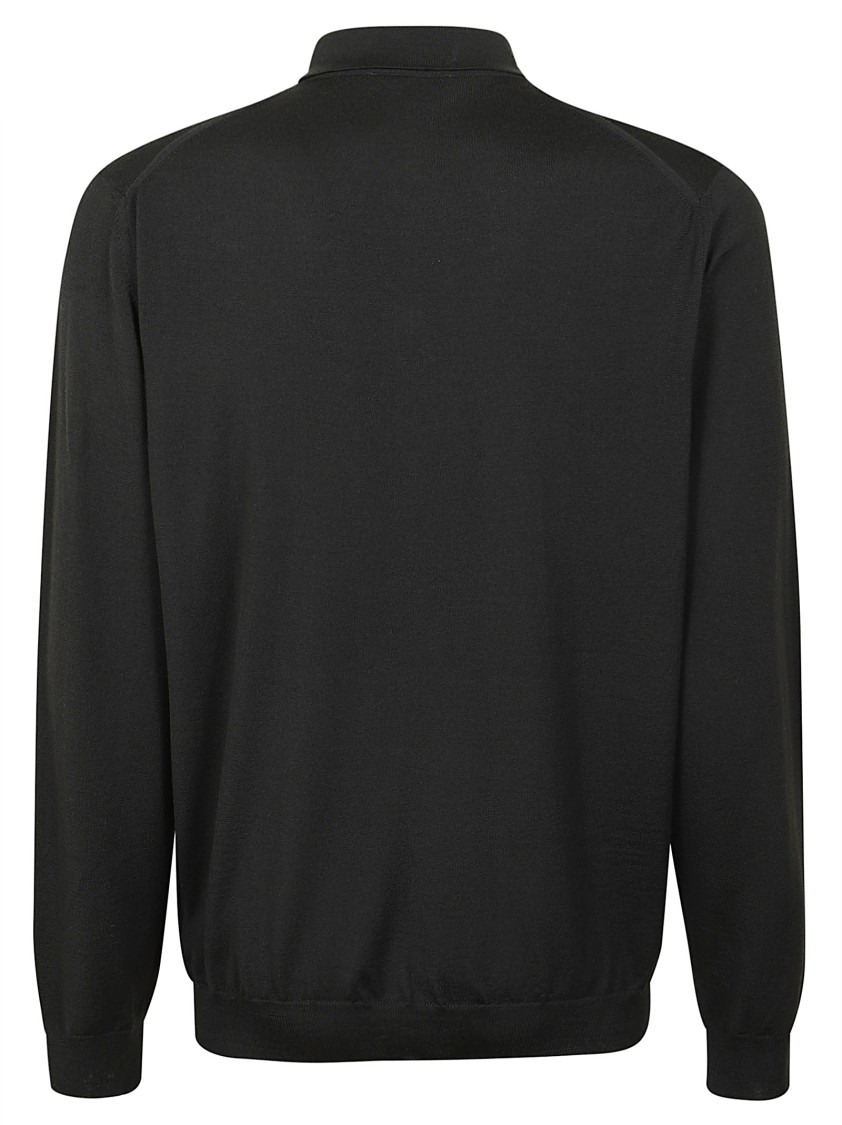 Zanone Fitted Long-sleeved Polo With Classic Collar In Black