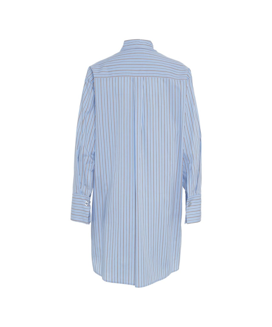 Ottod'ame Blue Striped Blouse With Chic Rounded Hem And Button Closure In Blue