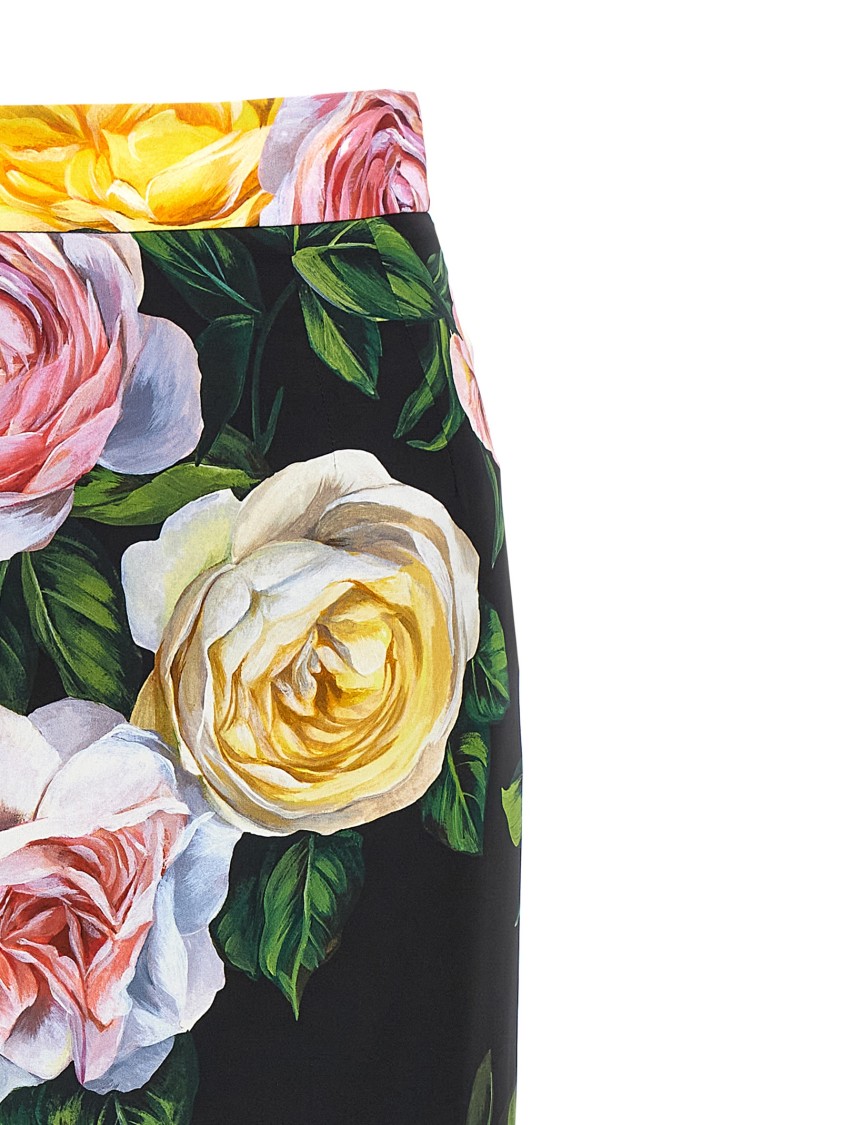 Dolce & Gabbana Black Midi Skirt With All-over Floral Print