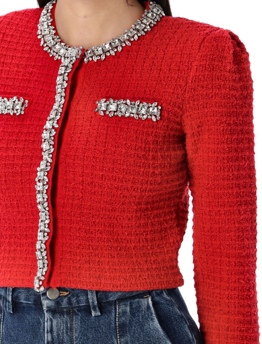 Shop Self-portrait Textured Knit Cardigan In Red