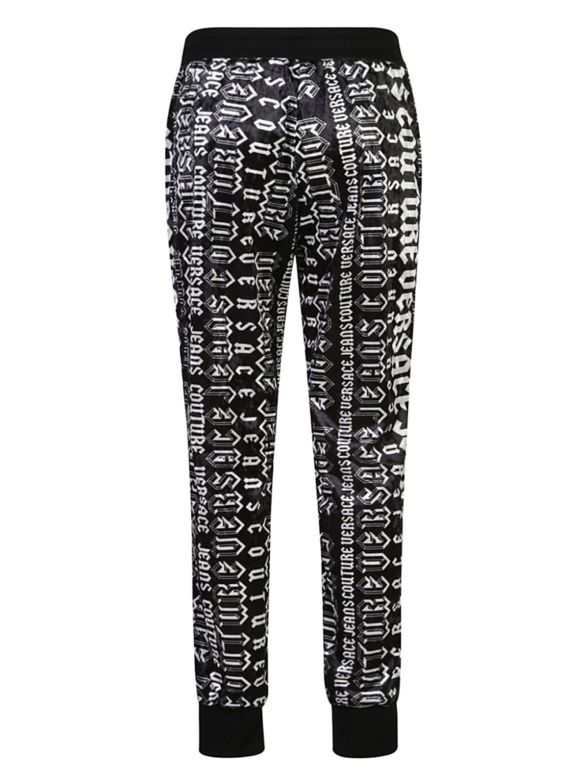 Shop Versace Jeans Couture Black Trousers With Bold Graphic Print And Fit