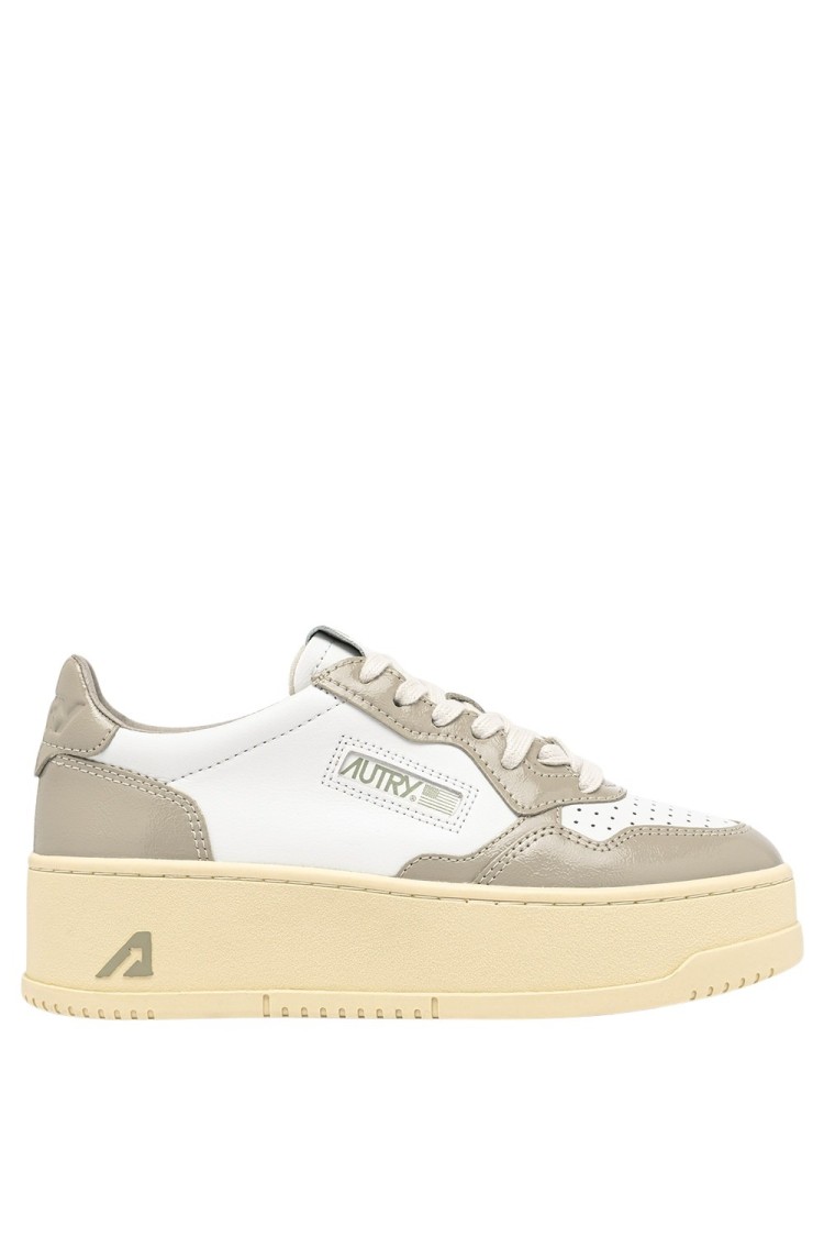 Autry Platform Low Lea Pat Wht Pltaupe Sneakers In White