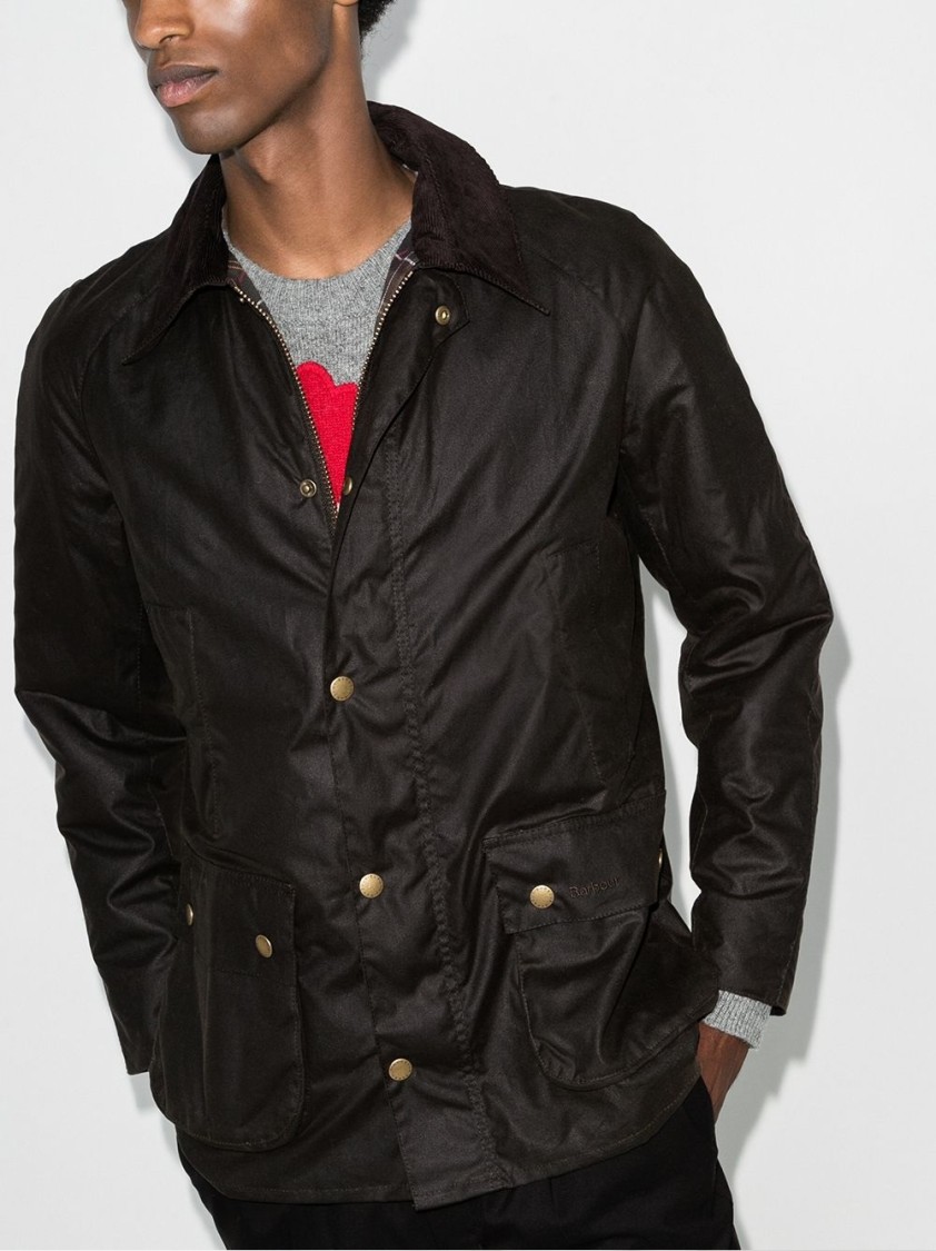 Barbour Brown Waxed Cotton Ashby Jacket In Black