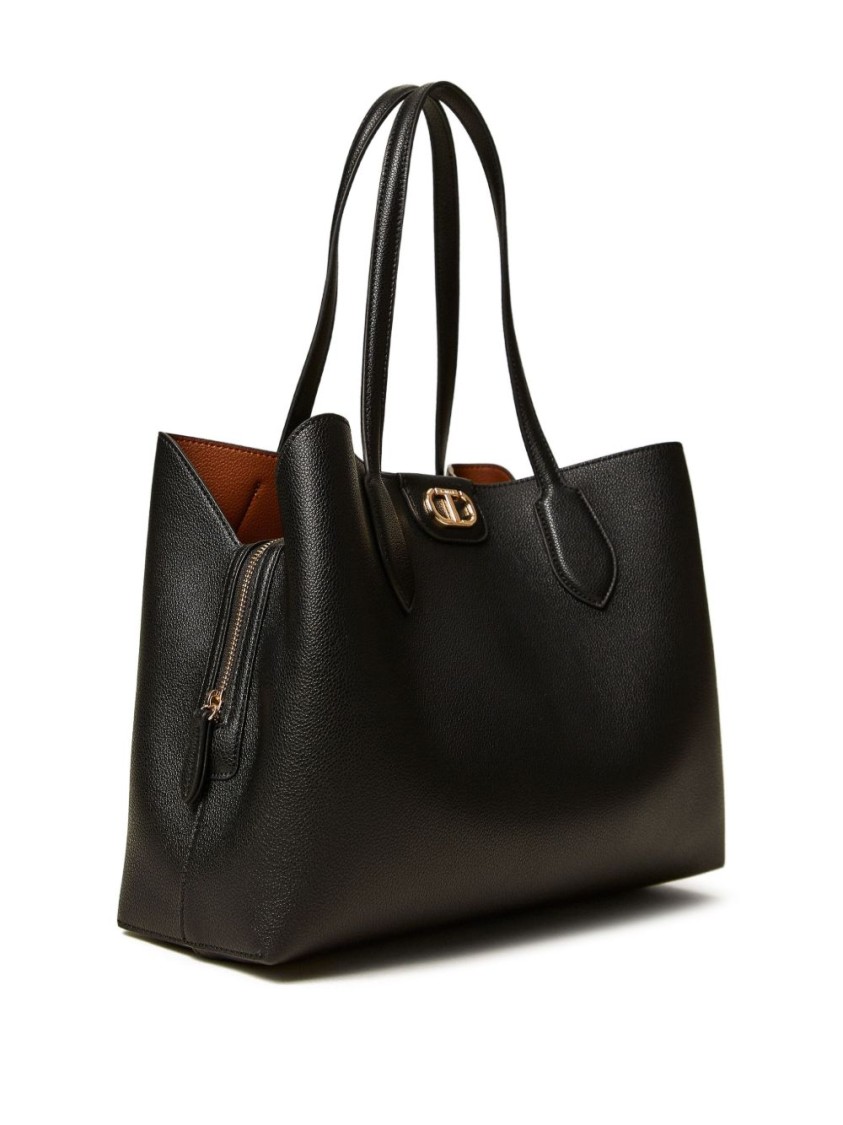 Twinset Twin-set Structured Black Tote Bag With Textured Exterior And Interior In Black