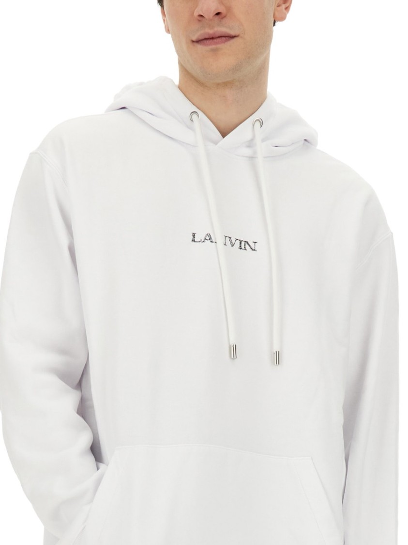 Lanvin Relaxed-fit Hooded Sweatshirt With Subtle Embroidery In White