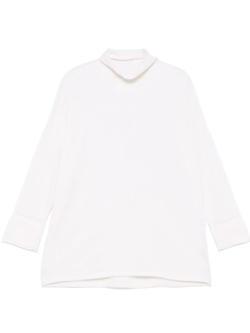 Max Mara High-neck Cashmere Top With Subtle Cuff Detailing In White