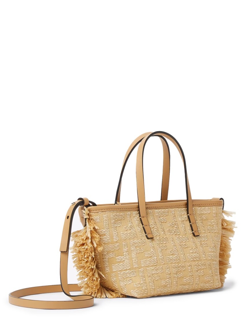 Fendi Borsa A Mano Roll Mini In Rafia Ricamata  Donna