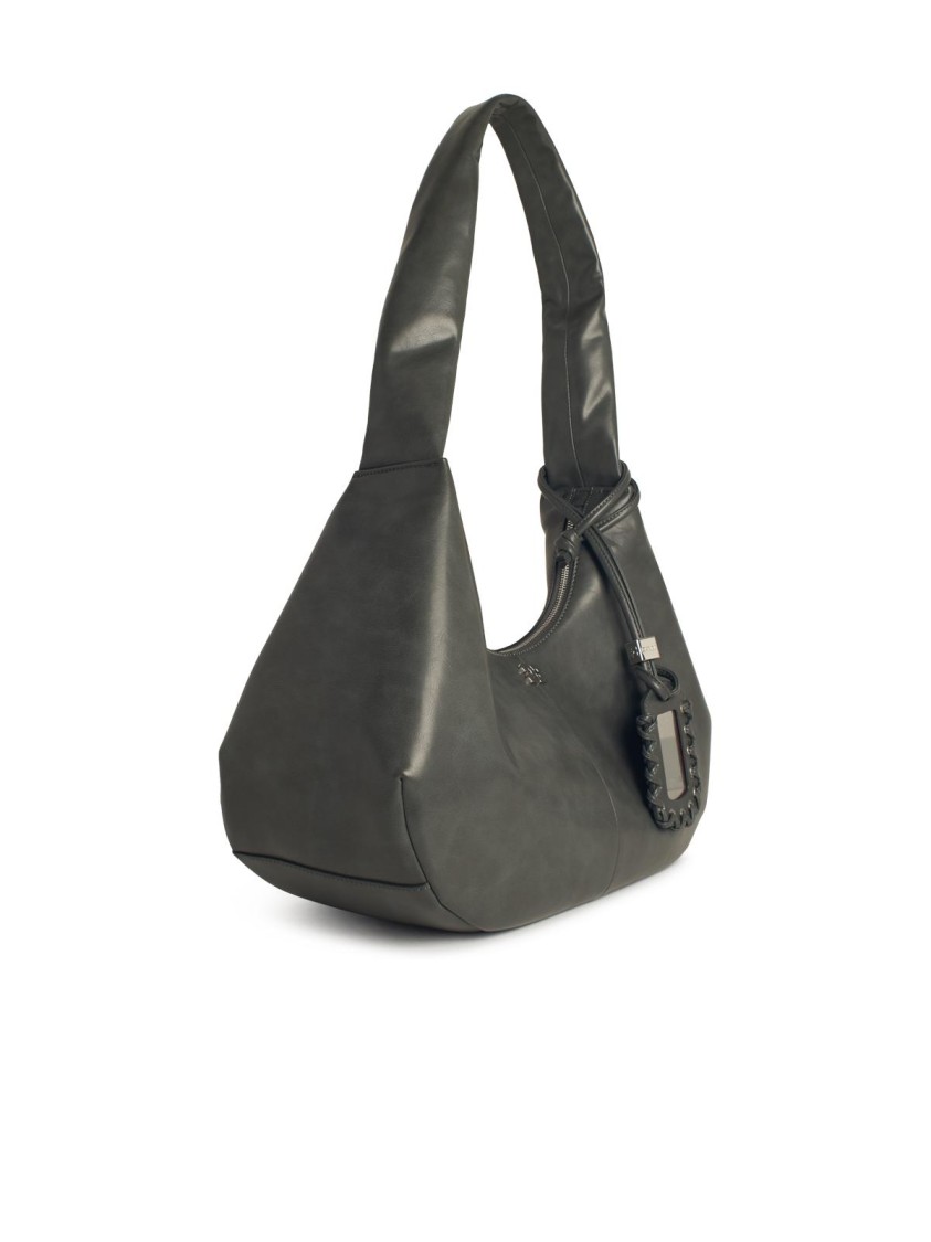 Ganni Black Leather Hobo Medium Shoulder Bag