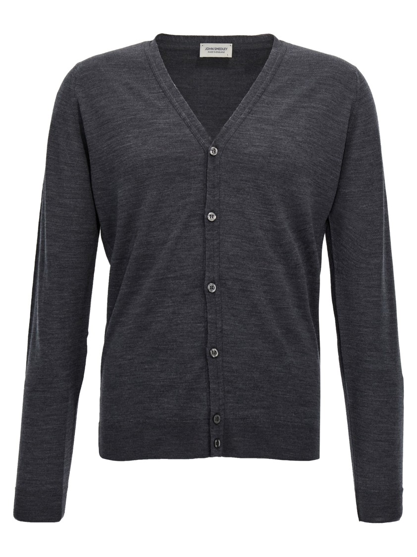 John Smedley Classic V-neck Cardigan With Ribbed Cuffs And Hem In Gray
