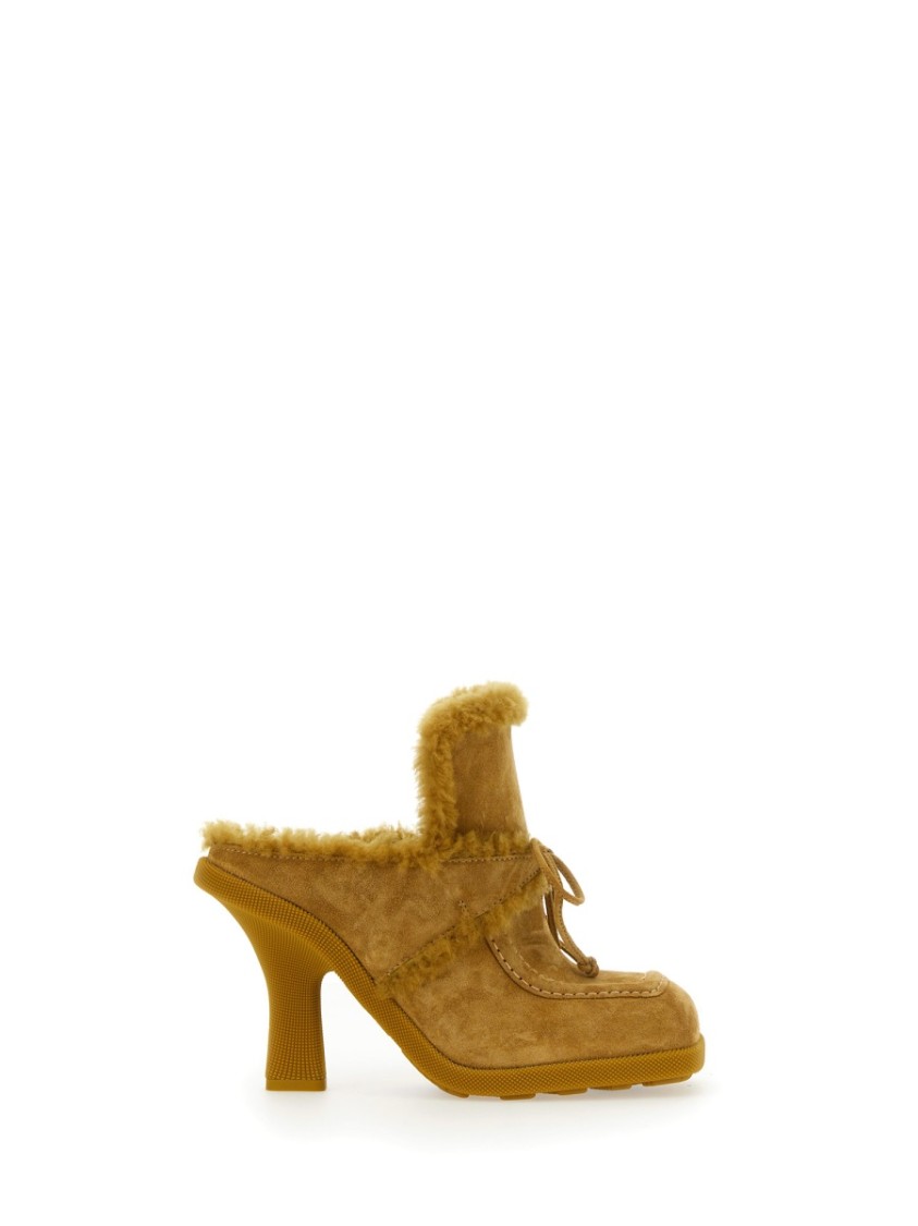 BURBERRY BURBERRY HIGH HEEL CALF SUEDE MULES 