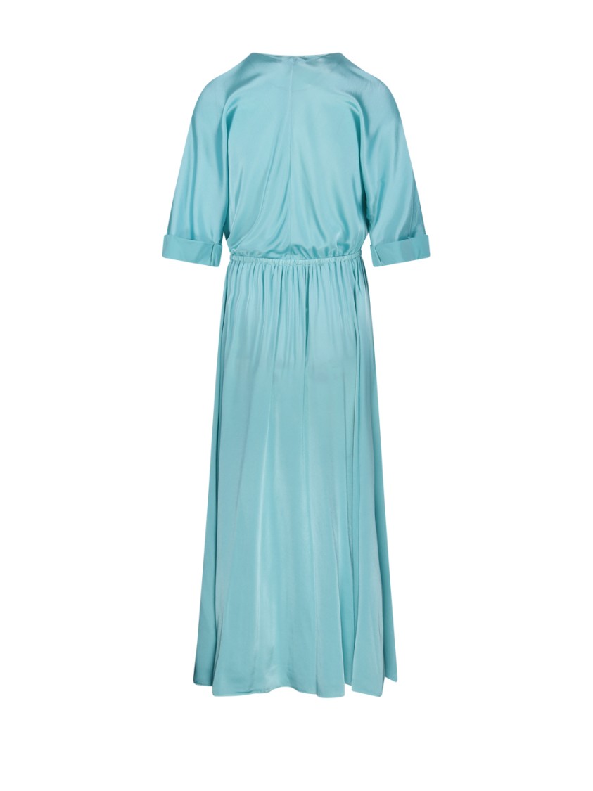 Forte Forte Sleeve Dress V-neckline Elastic Waistband Midi Length In Blue