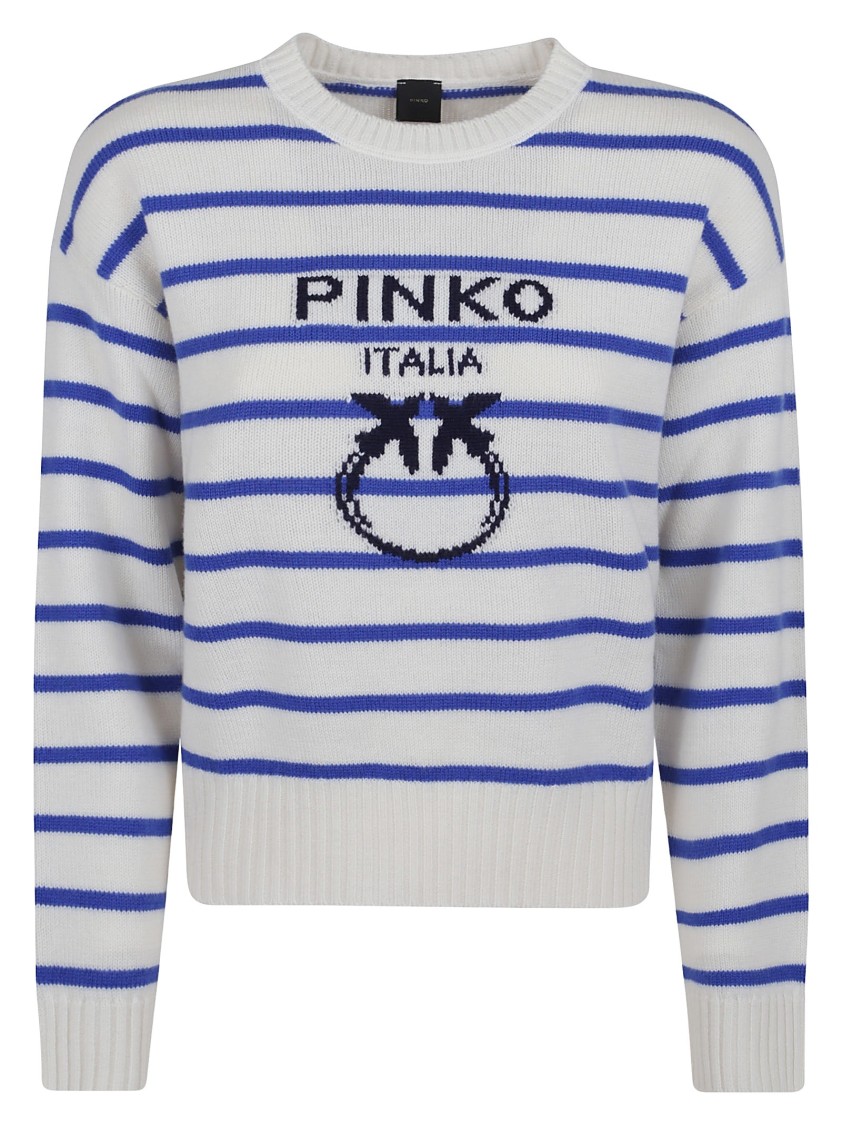 Pinko Crew Neck Striped Pattern Sweatshirt In White