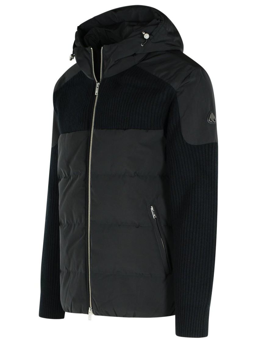 Moose Knuckles Hooded Jacket With Ribbed Texture And Zip Pockets In Black