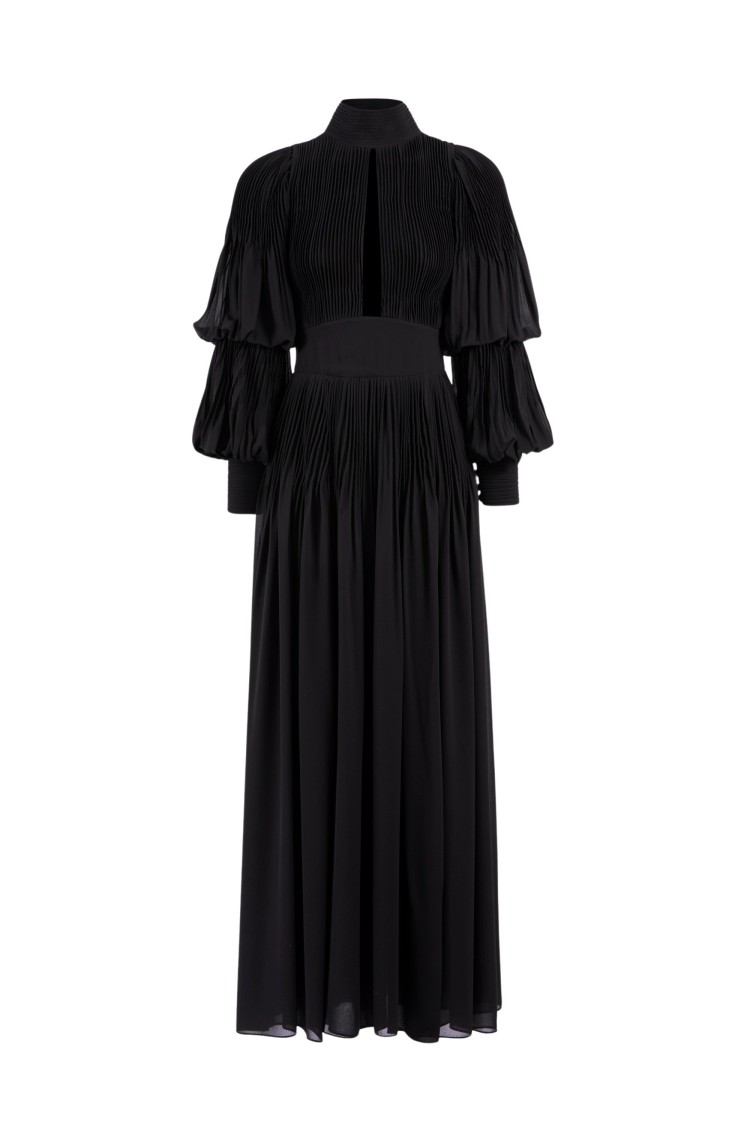 Saiid Kobeisy Pleated Midi Dress In Black