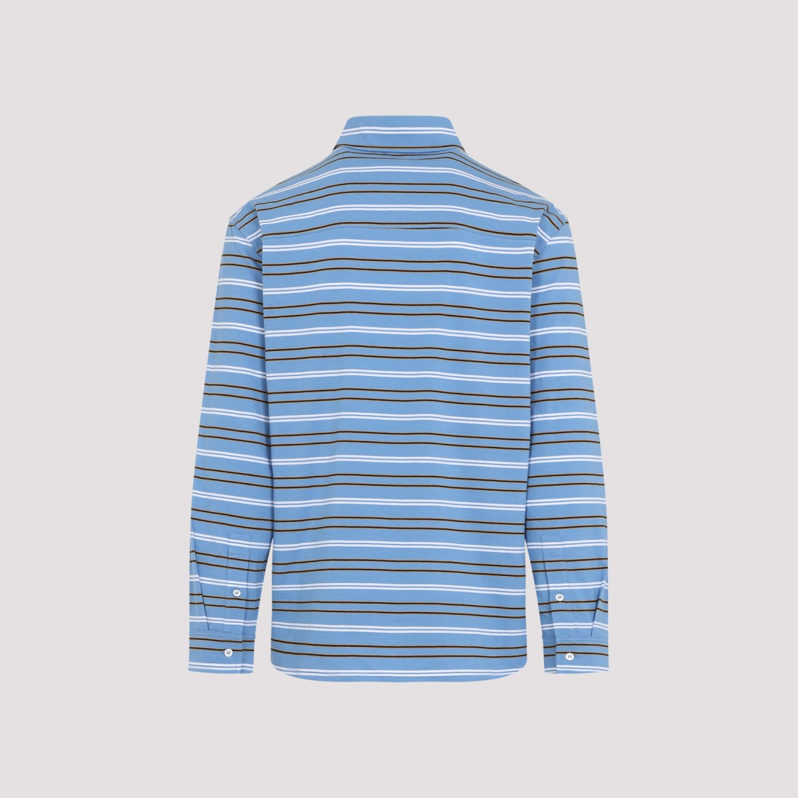 Marni Light Blue Cotton Turtleneck Polo With Horizontal Stripes In Blue