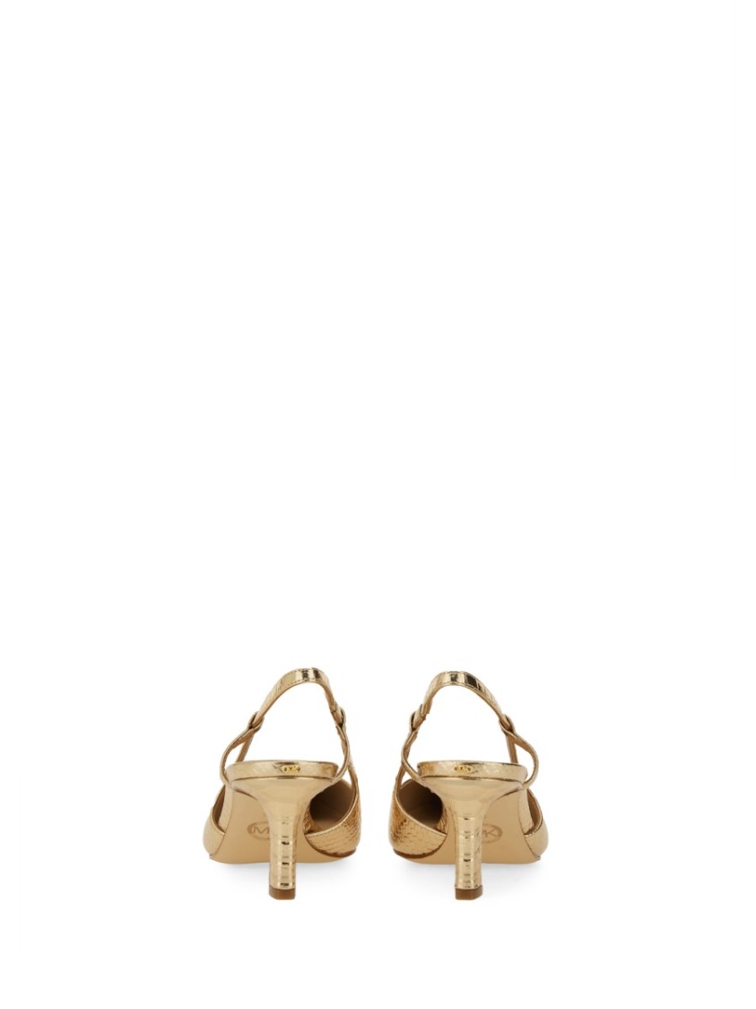 Michael Michael Kors Textured Gold Slingback Pumps With Pointed Toe In Gold